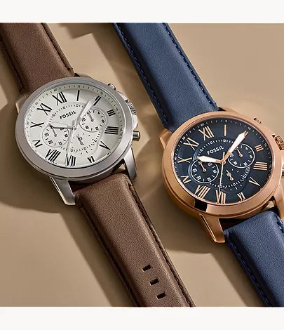 Grant 44mm Chronograph Navy Leather Watch