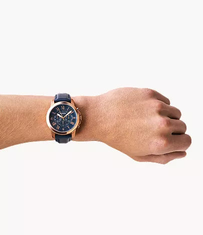 Grant 44mm Chronograph Navy Leather Watch