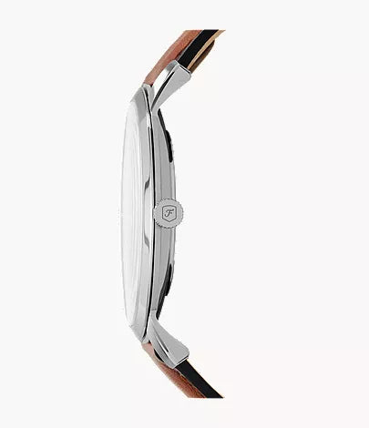 Minimalist 44mm Three-Hand Light Brown Leather Watch