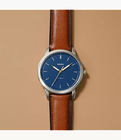 Minimalist 44mm Three-Hand Light Brown Leather Watch