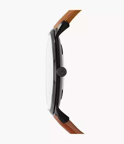 Minimalist 44mm Three-Hand Light Brown Leather Watch