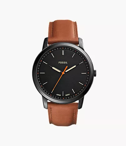 Minimalist 44mm Three-Hand Light Brown Leather Watch Q6