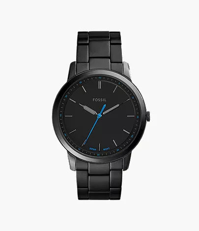 Minimalist 44mm Three-Hand Black Stainless Steel Watch
