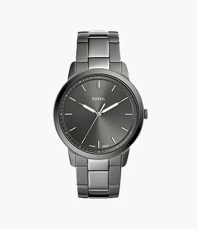 Minimalist 44mm Three-Hand Black Stainless Steel Watch E0