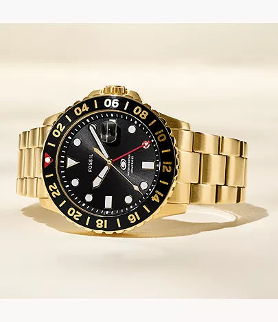 Fossil Blue GMT 46mm Gold-Tone Stainless Steel Watch