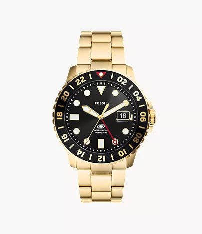 Fossil Blue GMT 46mm Gold-Tone Stainless Steel Watch