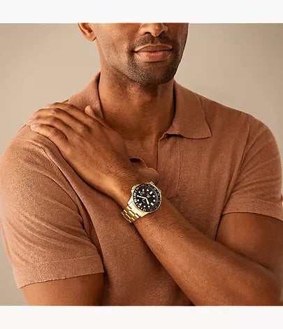 Fossil Blue GMT 46mm Gold-Tone Stainless Steel Watch