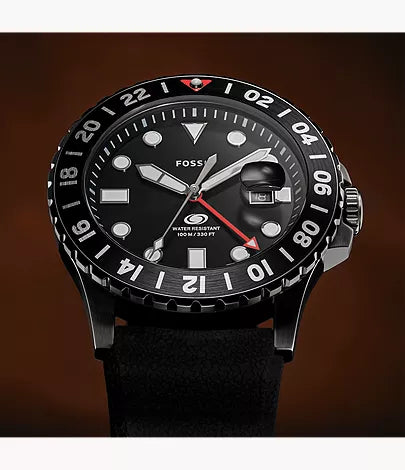 Fossil Blue GMT 46mm Black Silicone Watch