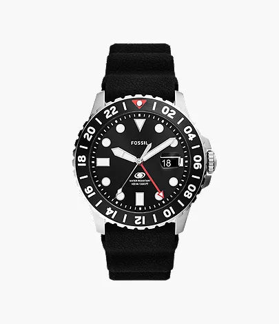 Fossil Blue GMT 46mm Black Silicone Watch
