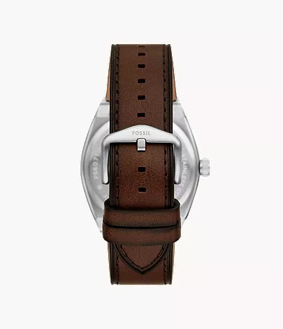 Everett 42mm Three-Hand Date Brown Leather Watch