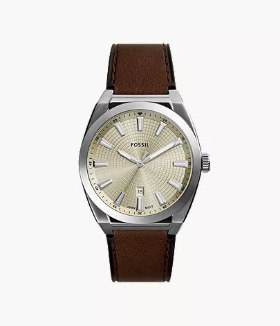 Everett 42mm Three-Hand Date Brown Leather Watch