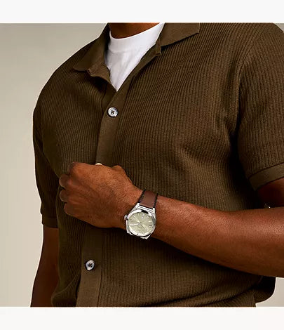 Everett 42mm Three-Hand Date Brown Leather Watch