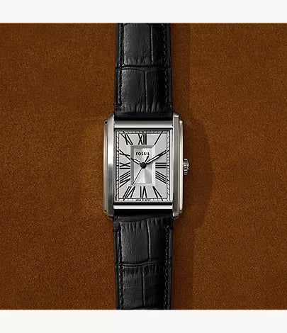 Carraway 30mm Three-Hand Black Croco Leather Watch