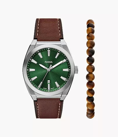 Everett 42mm Three-Hand Date Brown Leather Watch I4