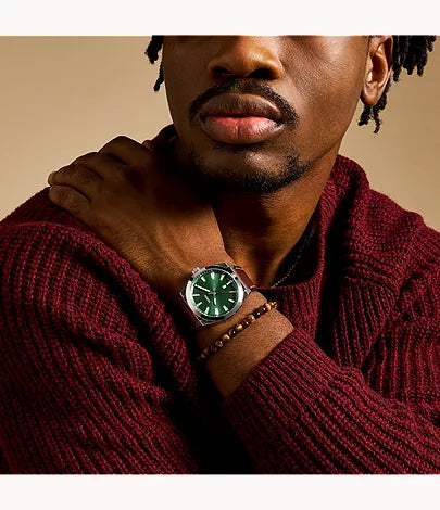 Everett 42mm Three-Hand Date Brown Leather Watch and Bracelet Set