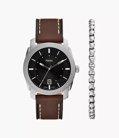 Machine 42mm Three-Hand Date Brown Leather Watch and Bracelet Set