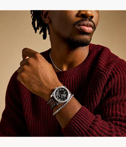Machine 42mm Three-Hand Date Brown Leather Watch and Bracelet Set
