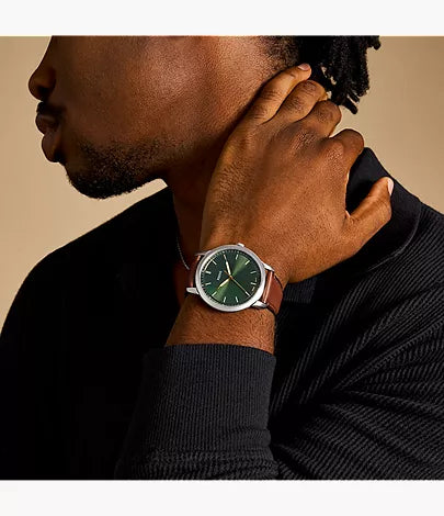 Minimalist 44mm Three-Hand Brown Leather Watch