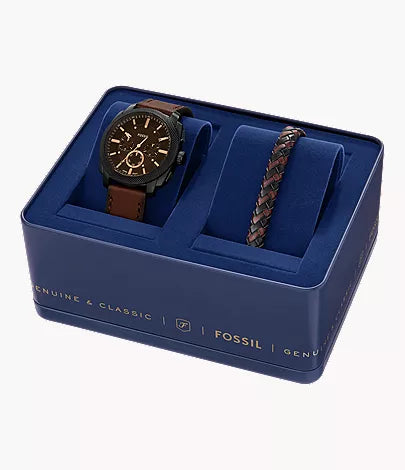 Machine 44mm Chronograph Brown Leather Watch and Bracelet Set
