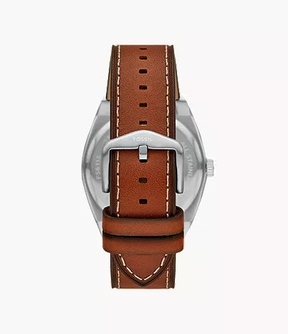 Everett 42mm Three-Hand Date Brown Leather Watch