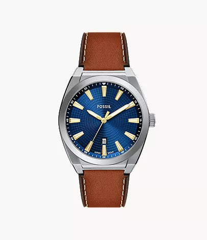 Everett 42mm Three-Hand Date Brown Leather Watch I4