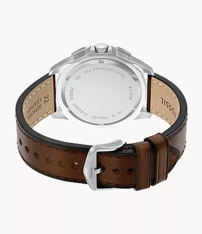 Garrett 44mm Multifunction Brown Leather Watch
