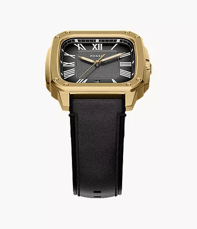 Crosby 42mm Three-Hand Black Leather Watch