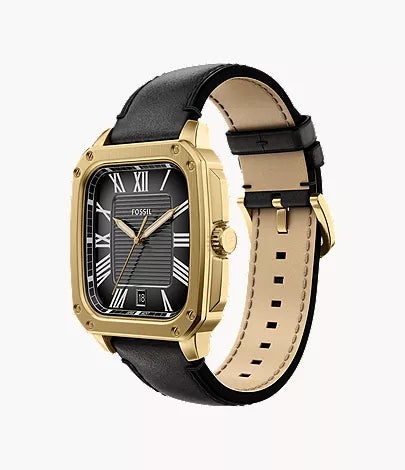 Crosby 42mm Three-Hand Black Leather Watch