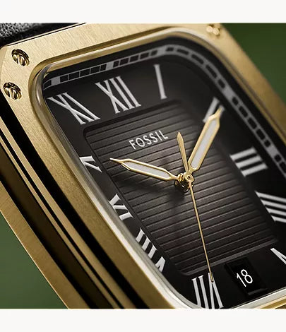 Crosby 42mm Three-Hand Black Leather Watch