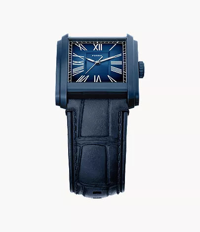 Carraway 30mm Three-Hand Navy Croco Leather Watch