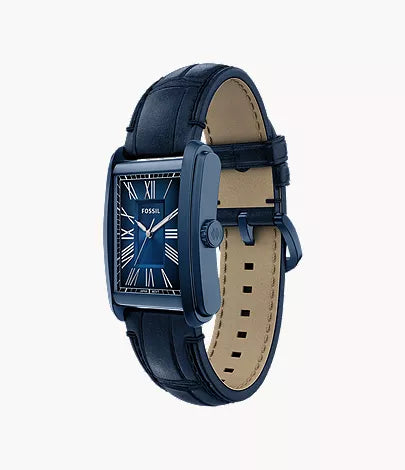 Carraway 30mm Three-Hand Navy Croco Leather Watch