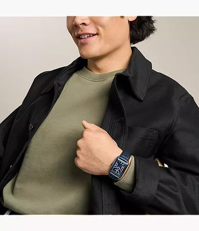 Carraway 30mm Three-Hand Navy Croco Leather Watch