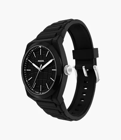 Everett 42mm Three-Hand Black Silicone Watch