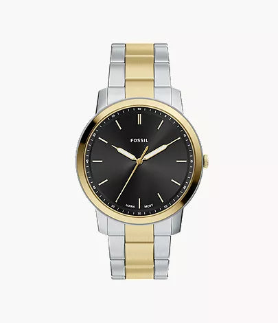 Minimalist 44mm Three-Hand Black Stainless Steel Watch E0