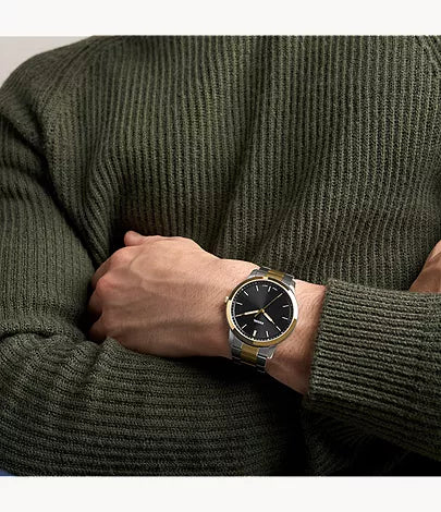Minimalist 44mm Three-Hand Two-Tone Stainless Steel Watch