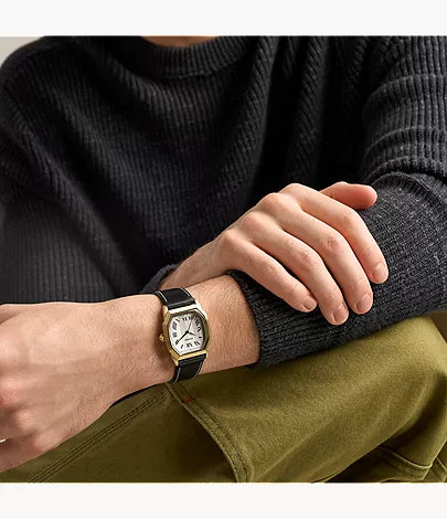 Harlow 33mm Three-Hand Black Leather Watch