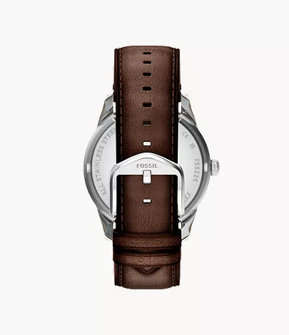 Multifunction Brown Leather Watch and Bracelet Gift Set