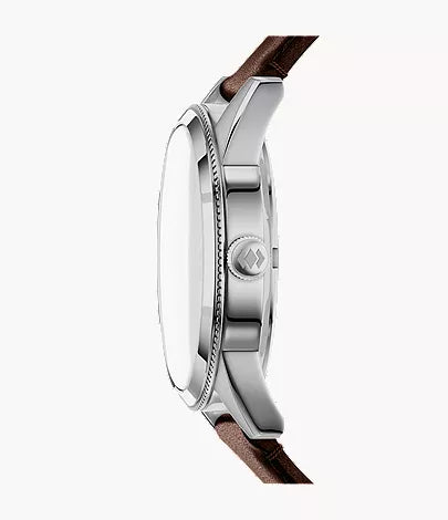 Multifunction Brown Leather Watch and Bracelet Gift Set