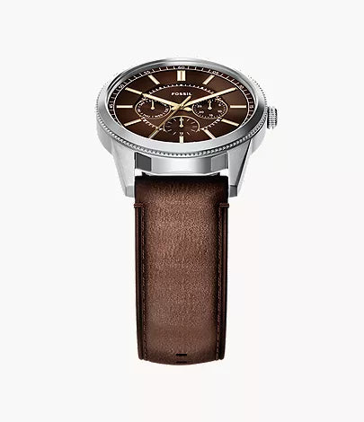Multifunction Brown Leather Watch and Bracelet Gift Set
