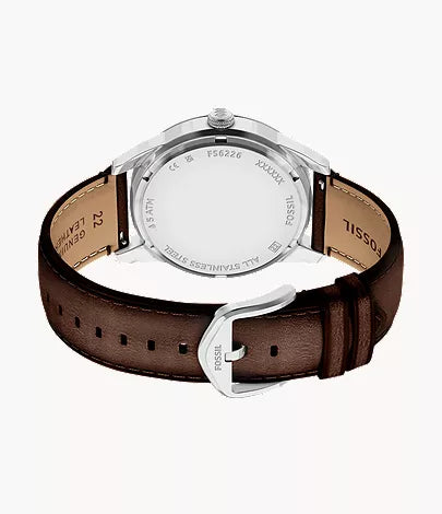 Multifunction Brown Leather Watch and Bracelet Gift Set