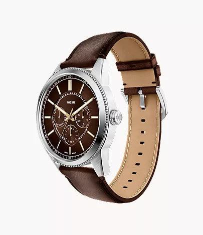 Multifunction Brown Leather Watch and Bracelet Gift Set