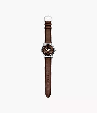 Multifunction Brown Leather Watch and Bracelet Gift Set