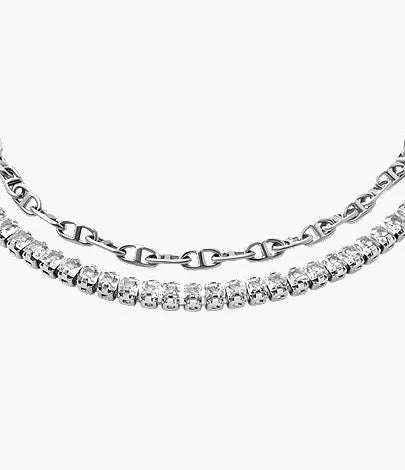 Heritage D-Link Glitz Silver-Tone Brass Chain Tennis Bracelet