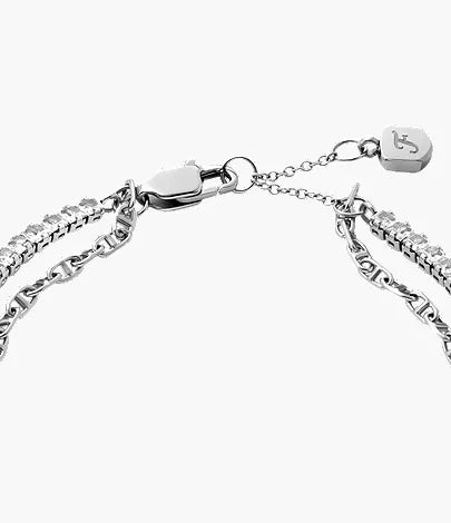 Heritage D-Link Glitz Silver-Tone Brass Chain Tennis Bracelet