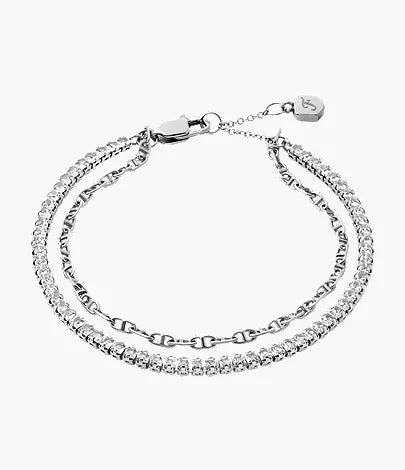 Heritage D-Link Glitz Silver-Tone Brass Chain Tennis Bracelet