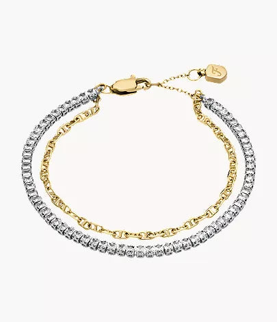 Heritage D-Link Glitz Silver-Tone Brass Chain Tennis Bracelet L9