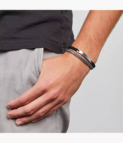 Ellis Black Nylon and Stainless Steel Double-Strand Bracelet