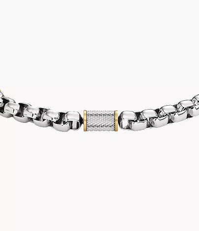 Machine Knurled Texture Two-Tone Stainless Steel Chain Bracelet