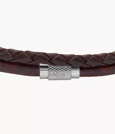 Machine Knurled Texture Brown Leather Multi-Strand Bracelet