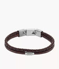 Machine Knurled Texture Brown Leather Multi-Strand Bracelet
